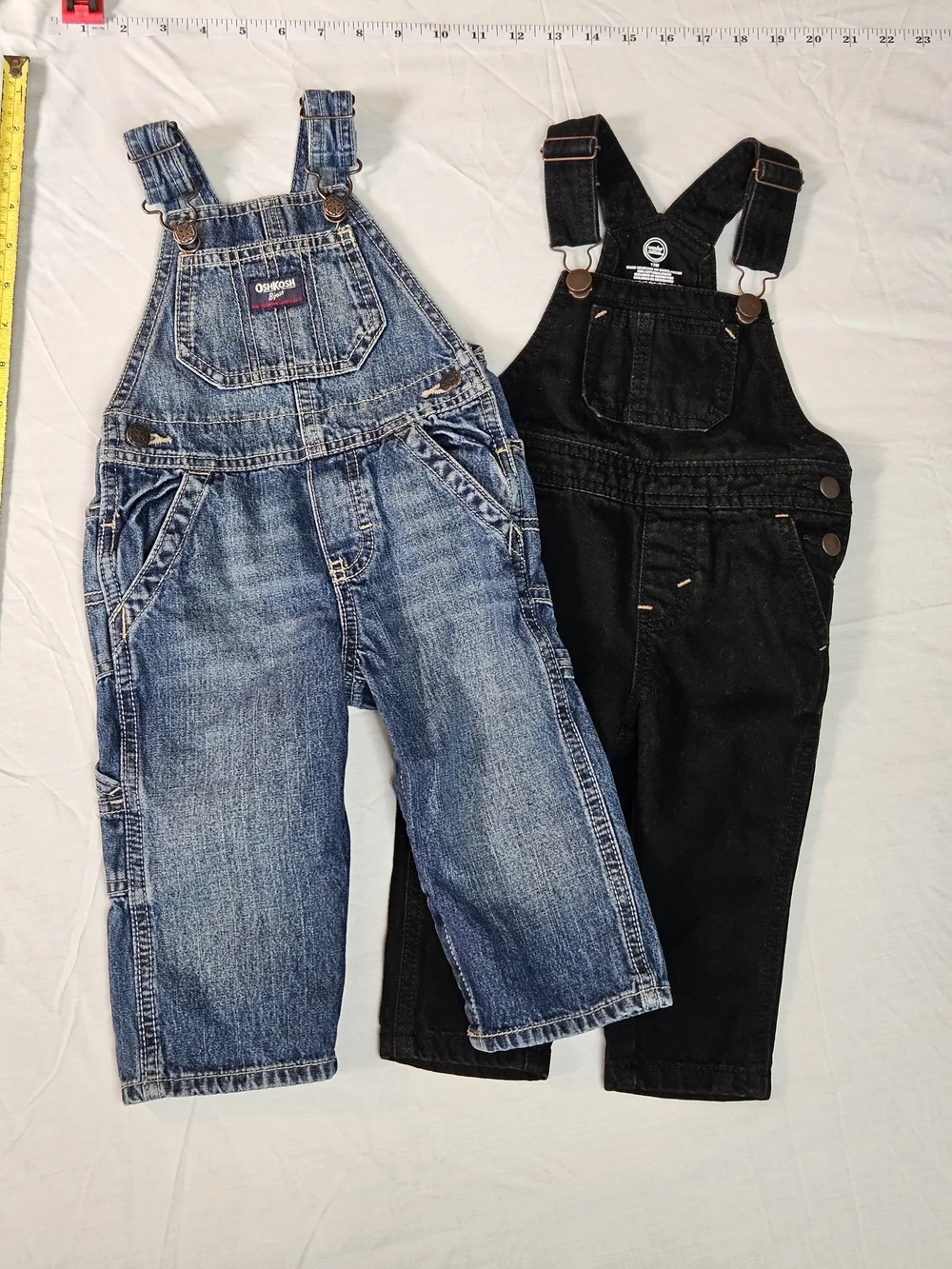 OshKosh B'gosh Kids Denim Overalls - Blue and Wonder Nation Black 12m